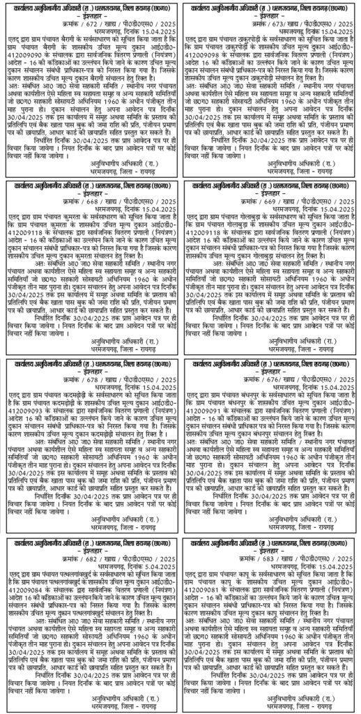 धरमजयगढ़ के 36 राशन दुकानों में होंगी नई भर्ती, मंगाए गए आवेदन... 3 1000280713