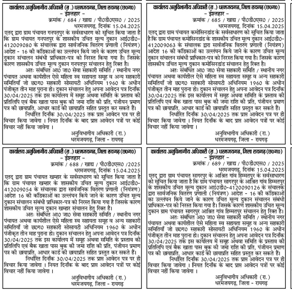 धरमजयगढ़ के 36 राशन दुकानों में होंगी नई भर्ती, मंगाए गए आवेदन... 5 1000280717