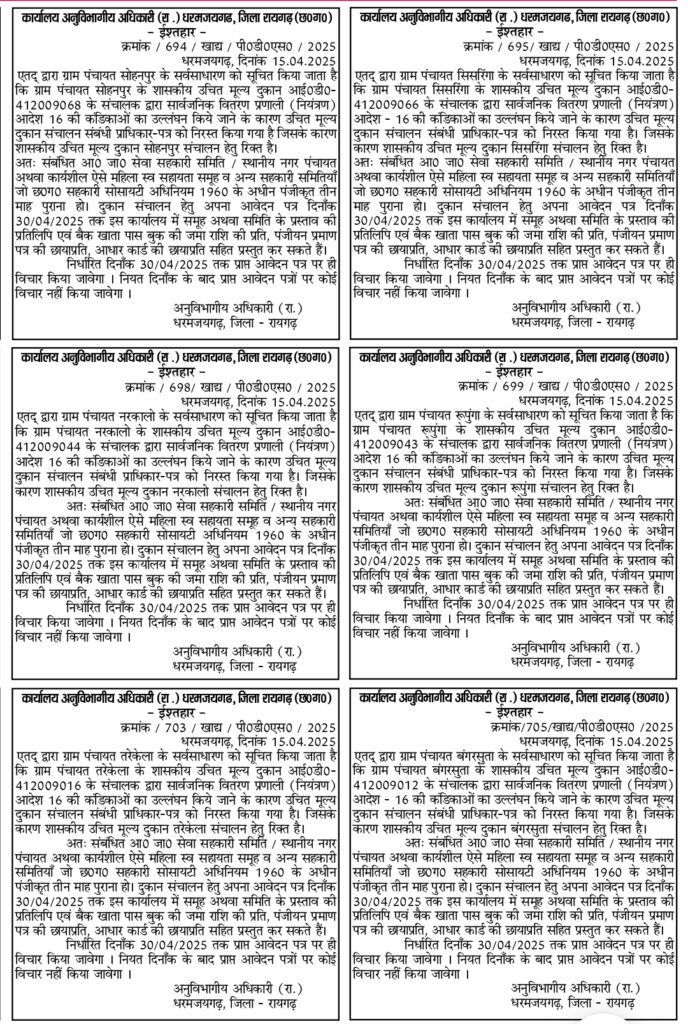 धरमजयगढ़ के 36 राशन दुकानों में होंगी नई भर्ती, मंगाए गए आवेदन... 7 1000280721 1
