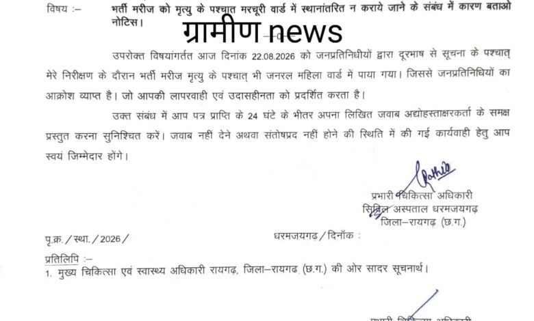 धरमजयगढ़ अस्पताल में व्यवस्था संबंधी चूक पर BMO का एक्शन, 24 घंटे में मांगा जवाब 1 IMG 20260822 WA0002
